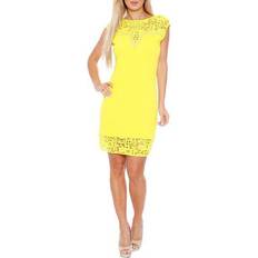 White Mark Women's Lace Trim Mini Dress - Yellow