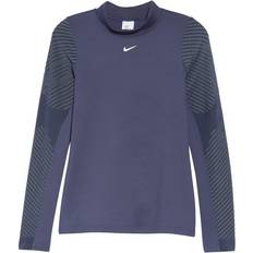 Dame - Høy krage T-skjorter Nike Women's Therma-FIT Mock Neck Top - Thunder Blue/Metallic Silver