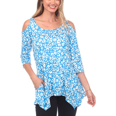 White Mark Leopard Print Cold-Shoulder Tunic - Blue