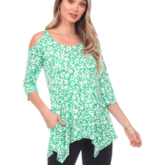 White Mark Leopard Print Cold-Shoulder Tunic - Green