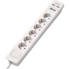 Tripp Lite Power Strip TLP6G18USB 6xSchuko-uttag, 2xUSB-A 2.1A för laddning, Vit, 16A effektbrytare, Överbelastningsskydd, 1.83m 1.83 m