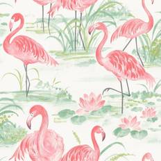 Non-woven Wallpapers WallPops NuWallpaper Pink Flamingo Beach Peel & Stick Wallpaper