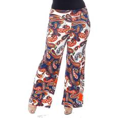 Paisley Pants White Shark Solid Palazzo Pants Plus Size - Navy/Orange/White