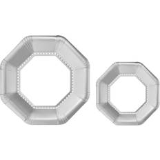 Text & Letters Disposable Plates Amscan 10.25 in. and 7.5 in. Octagonal Silver Premium Plates Multipack (40-Piece)