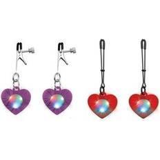 Phthalate Free Nipple Clamps XR Brands Charmed Light Up Heart Nipple Clamps Red