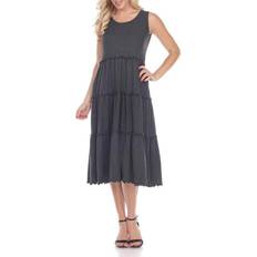 White Mark Women's Tiered Midi Dress - Charcoal