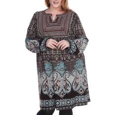 Paisley - Short Dresses White Shark Embroidered Sweater Dress Plus Size - Brown