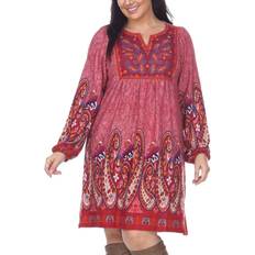 Paisley - Short Dresses White Shark Embroidered Sweater Dress Plus Size - Brick Red