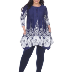 White Mark Women's Medallion Shark-Bite Tunic Plus Size - Navy/White