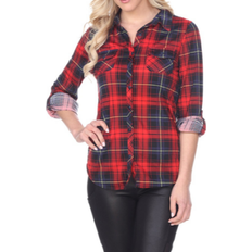 Plaid shirts for women White Mark Oakley Stretchy Plaid Top - Red Black Plaid