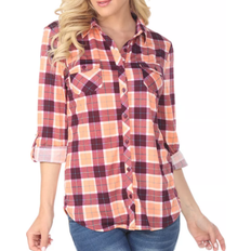 Plaid shirts for women White Mark Oakley Stretchy Plaid Top - Orange Purple Plaid