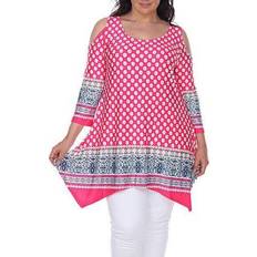 White Mark Women's Cold-Shoulder Shark-Bite Tunic Plus Size - Fuchsia/White