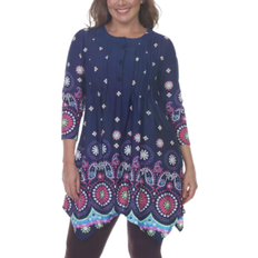 White Mark Women's Medallion Shark-Bite Tunic Plus Size - Navy