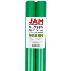 Party Gift Wrapping Papers JAM PAPER Gift Wrap, Glossy Wrapping Paper, 25 Sq Ft per Roll, Green, 2/Pack