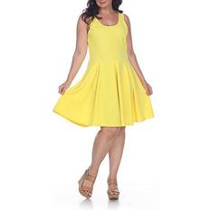 White Mark Women's Pleated Fit & Flare Dress Plus Size - Yellow