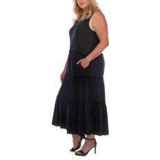 6XL - Midi Dresses White Mark Scoop Neck Tiered Midi Dress - Black