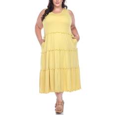 6XL - Women Dresses White Mark Scoop Neck Tiered Midi Dress - Yellow