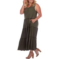 6XL - Women Dresses White Mark Scoop Neck Tiered Midi Dress - Green