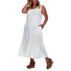 6XL - Midi Dresses White Mark Scoop Neck Tiered Midi Dress - White