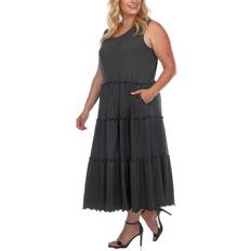 6XL - Women Dresses White Mark Scoop Neck Tiered Midi Dress - Grey