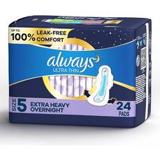 With Wings Menstrual Pads Always Ultra Thin Extra Heavy Overnight Size 5 with Wings 24-pack