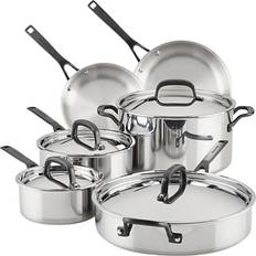 Cast Iron Hob Cookware Sets KitchenAid 5-Ply Clad Cookware Set with lid 10 Parts