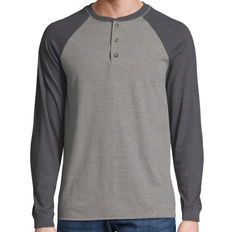 Hanes Beefy-T Long-Sleeve Colorblock Henley T-shirt - Oxford Gray/Slate Heather