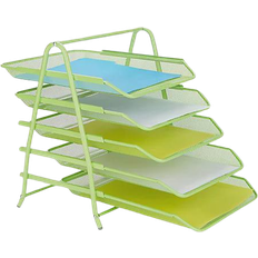 Green Letter Trays Desk Organizer with 5 Sliding Trays