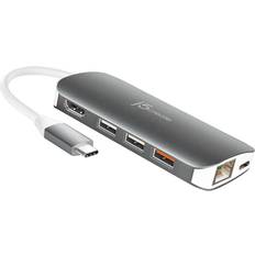 j5create USB C-HDMI/USB A/RJ45/USB C M-F 0.4ft