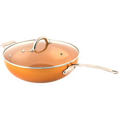 Dishwasher Safe Wok Pans MasterPan Copper-tone with lid 2 Parts 30.48 cm