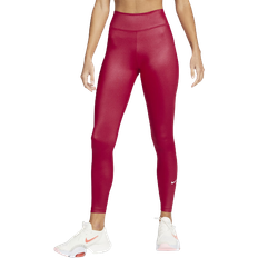 Dame - Rød - Træningstøj Bukser NIKE Dri-FIT One Mid-Rise Shine Leggings Women - Mystic Hibiscus/White