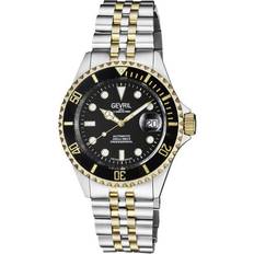 Gevril Men&apos s Wall Street Black Two Tone IP Gold Bracelet Watch 4855B Heren