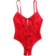 Red Bodysuits Hanky Panky Signature Lace Open Teddy Bodysuit - Red