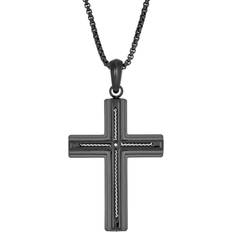 Lynx Two Tone Cross Pendant Necklace - Black/Transparent