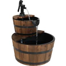 Plastic Fountains & Garden Ponds Sunnydaze Country 2-Tier Wood Barrel Water Fountain with Hand Pump