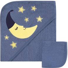 Blue Baby Towels Hudson Baby Hooded Towel and Washcloth Set Moon