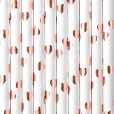PartyDeco Cannucce Di Carta Cuori Rosa-Oro 10pz