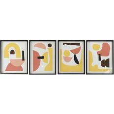 Yellow Wall Decorations Dkd Home Decor Painting Crystal Abstract MDF Wood (4 pcs) (40 x 2.5 x 50 cm) Framed Art