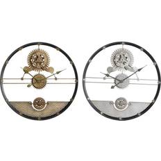 Järn Klockor Dkd Home Decor Väggklocka Silvrig Gyllene Järn Drev (2 pcs) (60 x 5 x 60 cm) Väggklocka