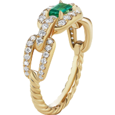 Emerald Rings David Yurman Stax Chain Link Ring - Gold/Diamond/Emerald