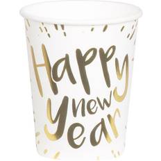 Bon_marché Gobelets en Papier Boland Gobelets Carton Happy New Year 21cl Blanc Or