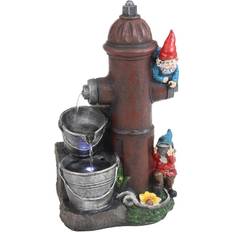 Red Fountains & Garden Ponds Sunnydaze Fire Hydrant Gnomes Outdoor Water Fountain with LED Light