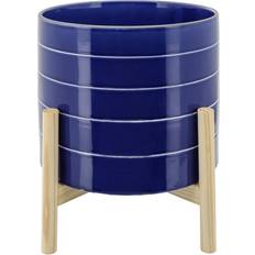 Planter with wood stand Sagebrook Striped Planter with Wood Stand 10inch ∅25.4cm