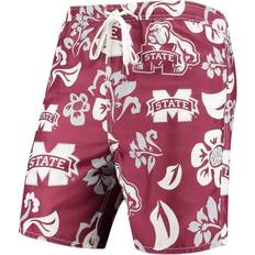 Wes & Willy Mississippi State Bulldogs Floral Volley Logo Swim Trunks - Maroon