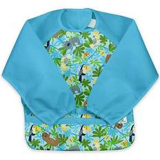 Polyester Food Bibs Green Sprouts Snap & Go Easy Wear Long Sleeve Aqua Sloth Jungle