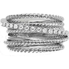 David Yurman White Gold Rings David Yurman Crossover Wide Ring - White Gold/Diamonds