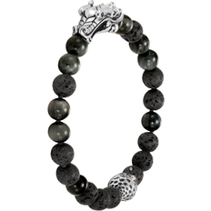 John Hardy Men's Sterling Silver Legends Naga Black Volcanic Rock Beaded Bracelet with Sapphire Eyes