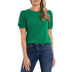 CeCe Puff Sleeve Mixed Media Top - Lush Green