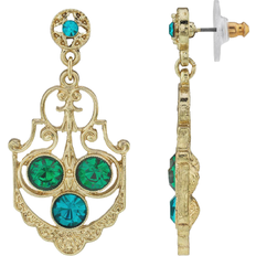 Emerald Earrings 1928 Jewelry Drop Earrings - Gold/Blue/Green