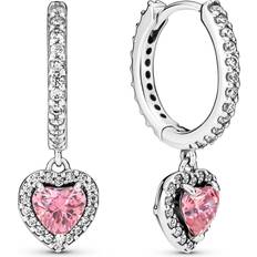 Pandora Orecchini Pandora Sparkling Halo Heart Hoop Earrings - Silver/Pink/Transparent